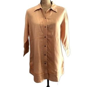 Vintage‎ Chico's 100% Linen Button Up Shirt Orange Lagenlook Size 1 Medium